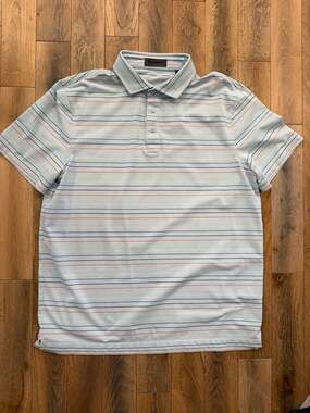 G/FORE Men's Striped Golf Polo Shirt Light Blue Size XL